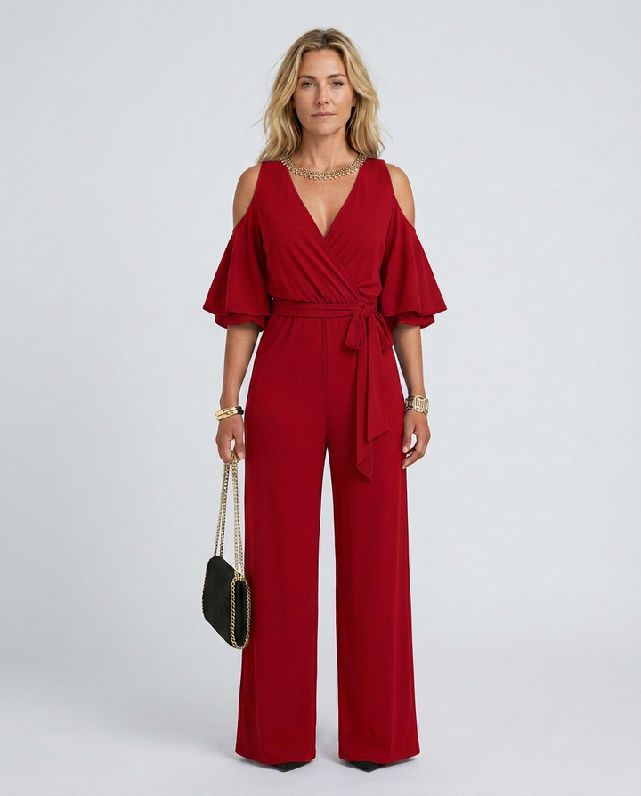 Alison | Cold Shoulder Jumpsuit with Wide-Leg Pants