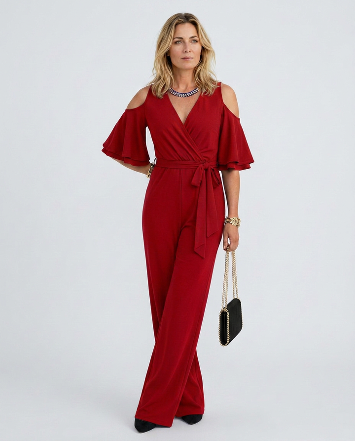 Alison | Cold Shoulder Jumpsuit with Wide-Leg Pants