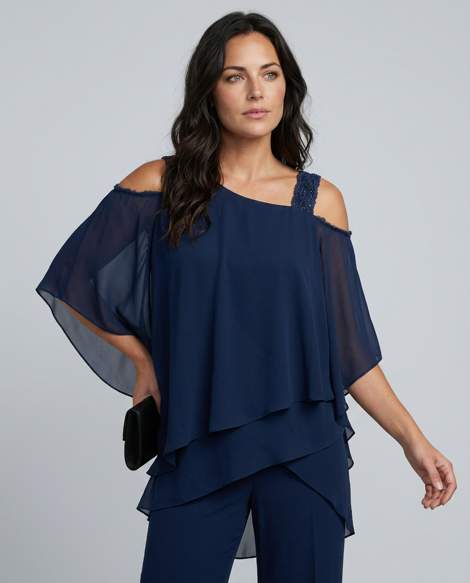 Celeste | Two-Piece Cold Shoulder Jumpsuit with Straight-Leg Pants