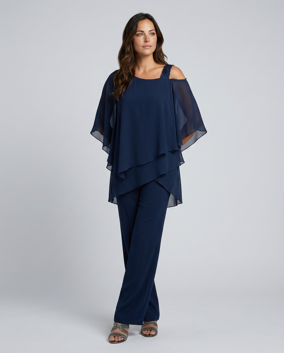 Celeste | Two-Piece Cold Shoulder Jumpsuit with Straight-Leg Pants