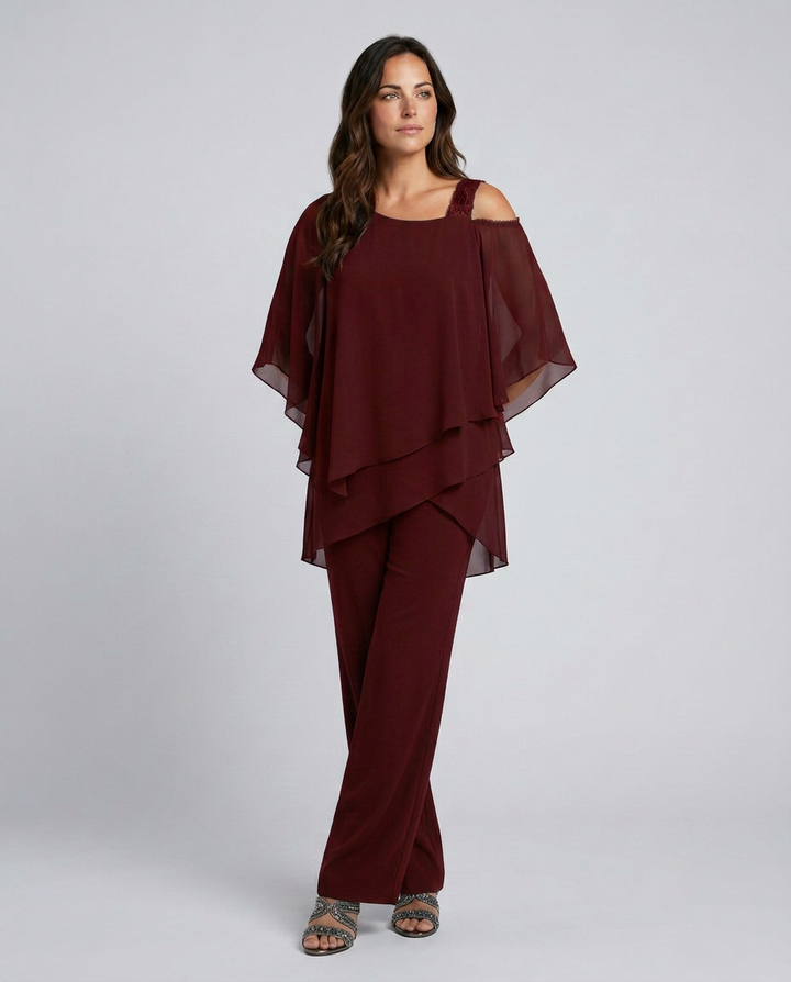 Celeste | Two-Piece Cold Shoulder Jumpsuit with Straight-Leg Pants