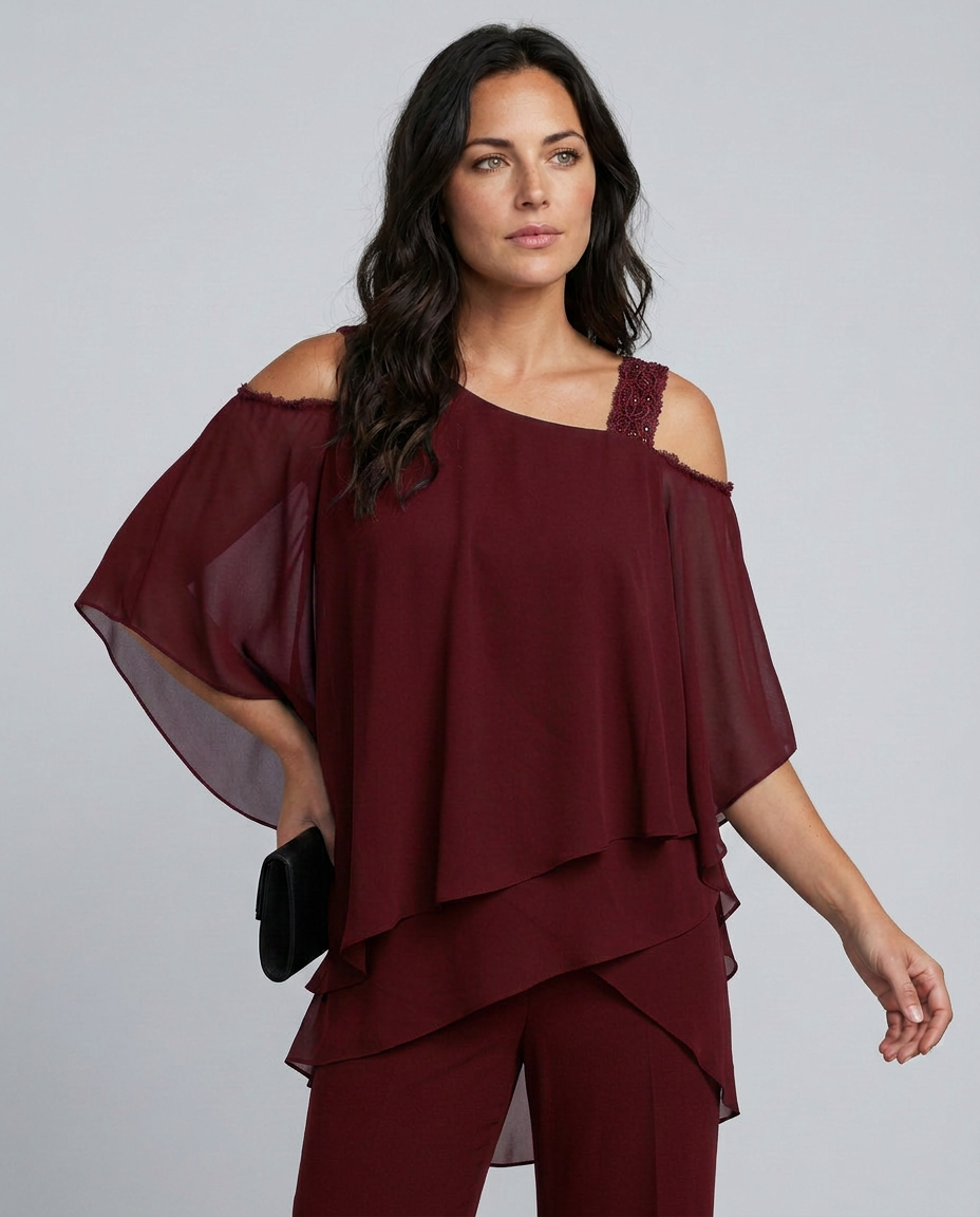 Celeste | Two-Piece Cold Shoulder Jumpsuit with Straight-Leg Pants
