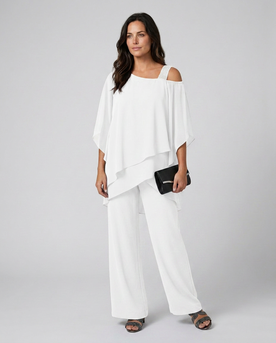 Celeste | Two-Piece Cold Shoulder Jumpsuit with Straight-Leg Pants