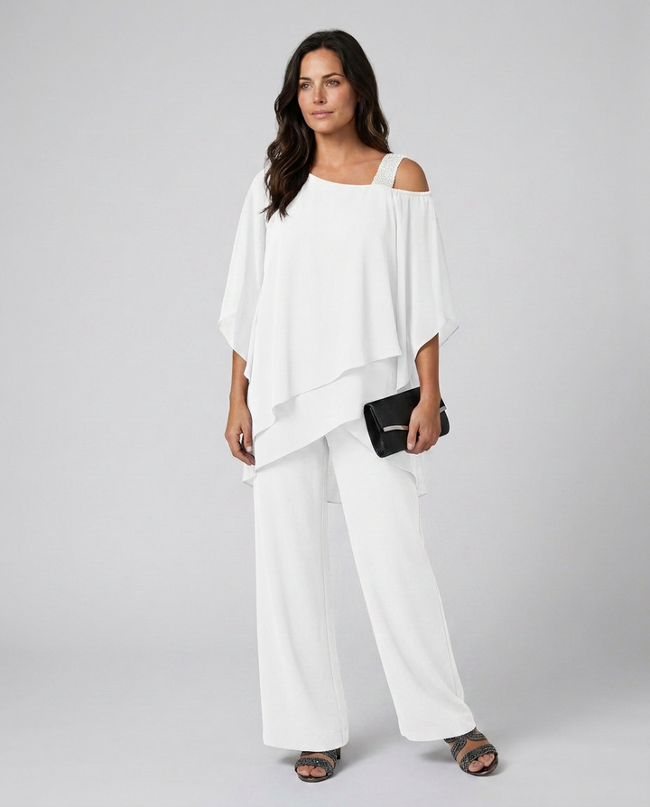 Celeste | Two-Piece Cold Shoulder Jumpsuit with Straight-Leg Pants