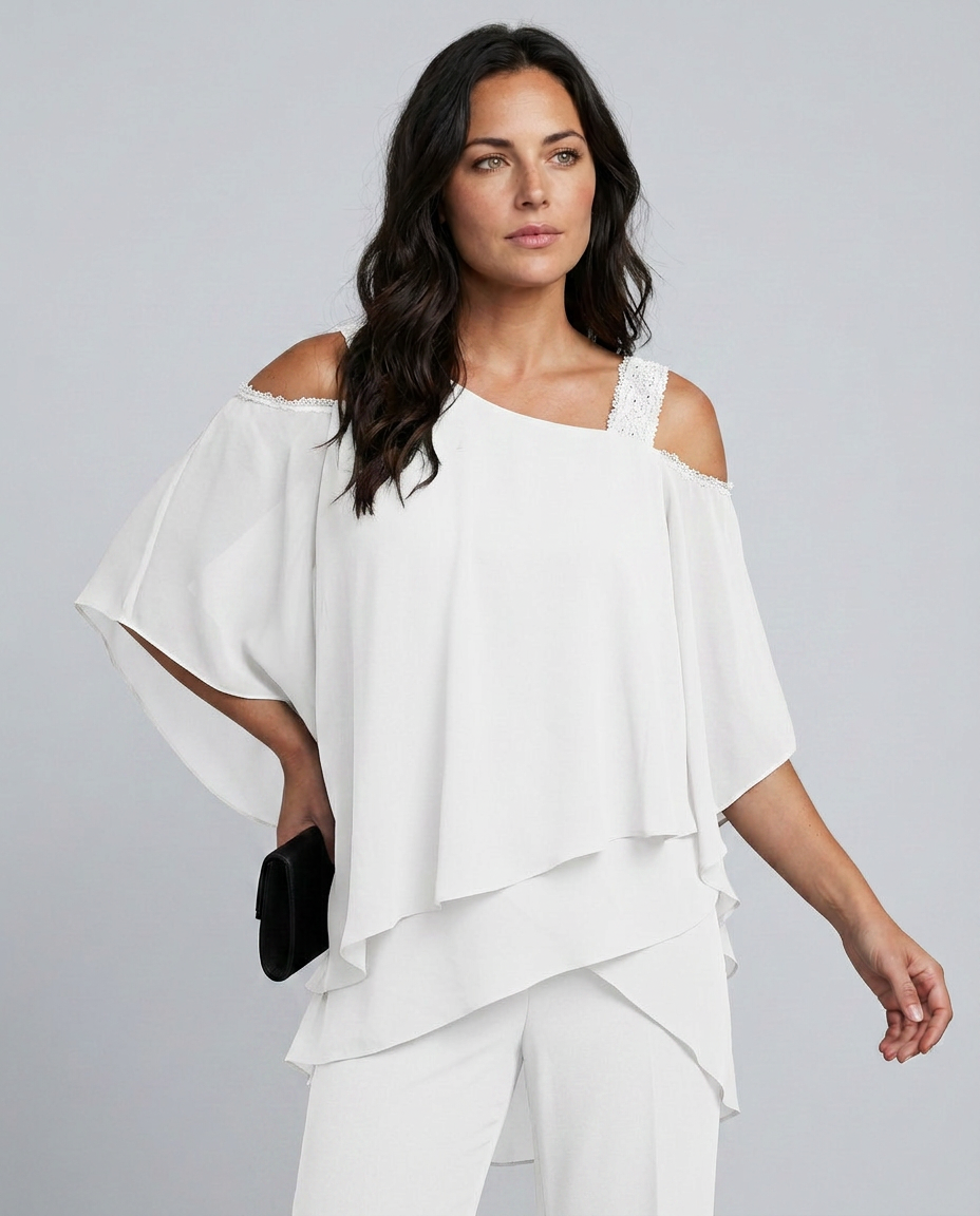 Celeste | Two-Piece Cold Shoulder Jumpsuit with Straight-Leg Pants