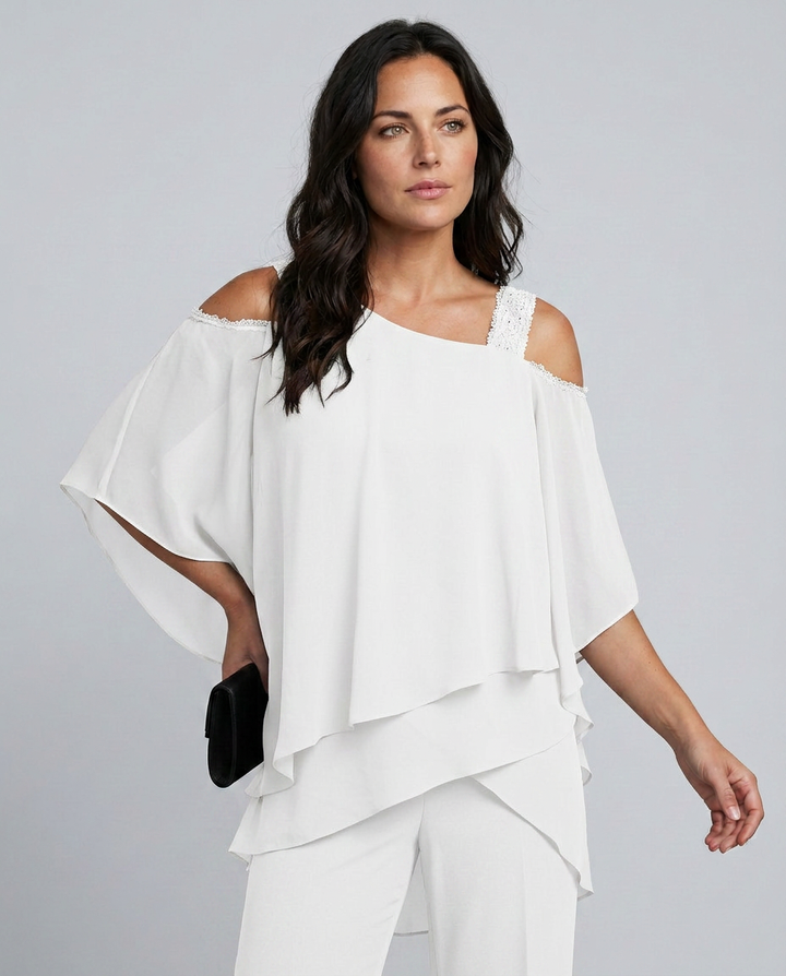 Celeste | Two-Piece Cold Shoulder Jumpsuit with Straight-Leg Pants