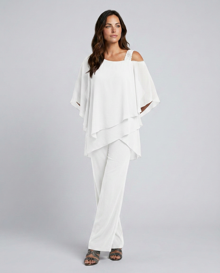 Celeste | Two-Piece Cold Shoulder Jumpsuit with Straight-Leg Pants
