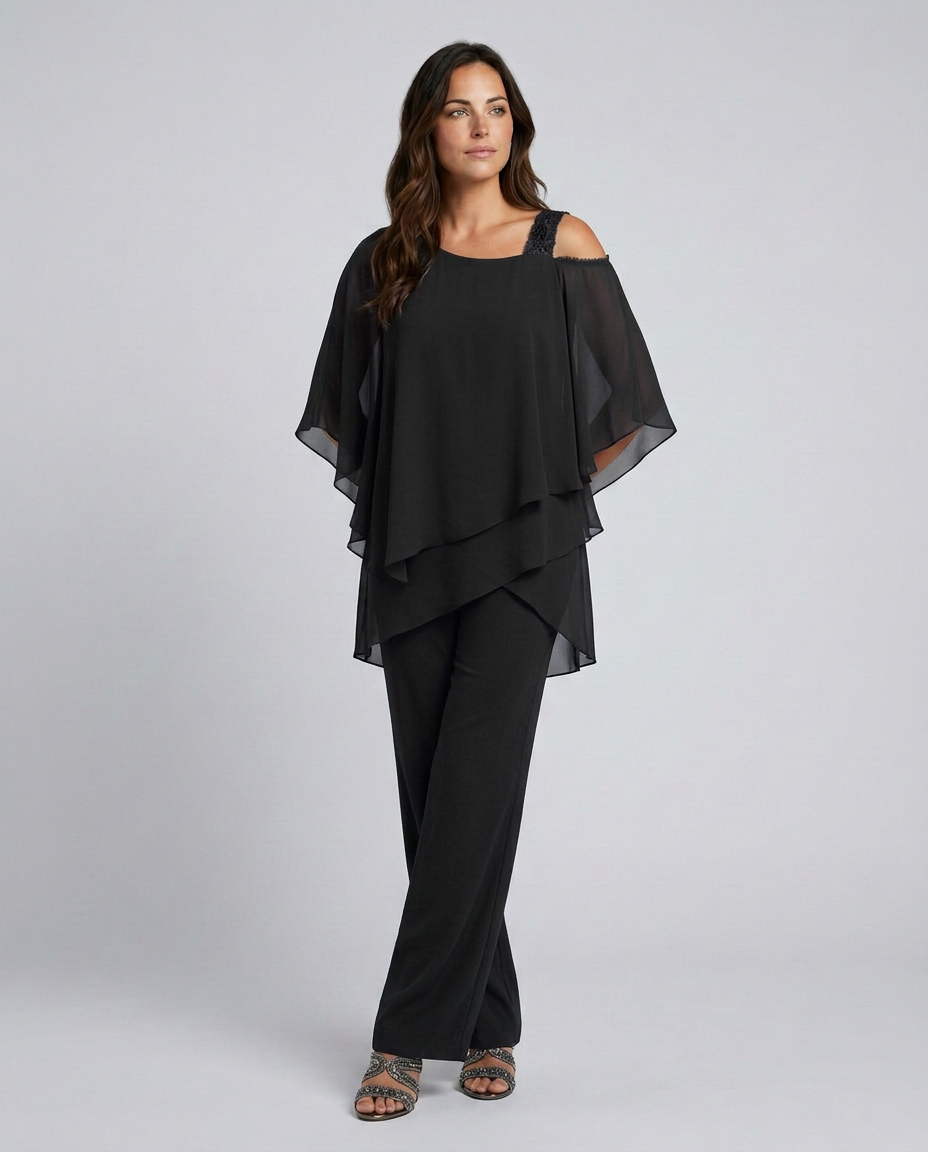 Celeste | Two-Piece Cold Shoulder Jumpsuit with Straight-Leg Pants