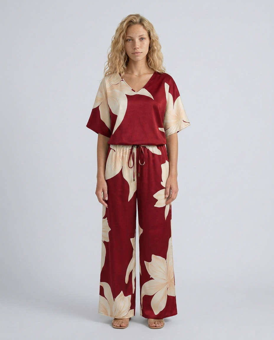 Darcy | Floral Print Jumpsuit with Wide-Leg Pants