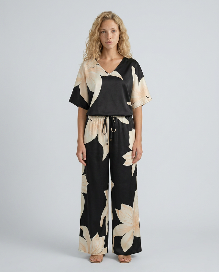 Darcy | Floral Print Jumpsuit with Wide-Leg Pants