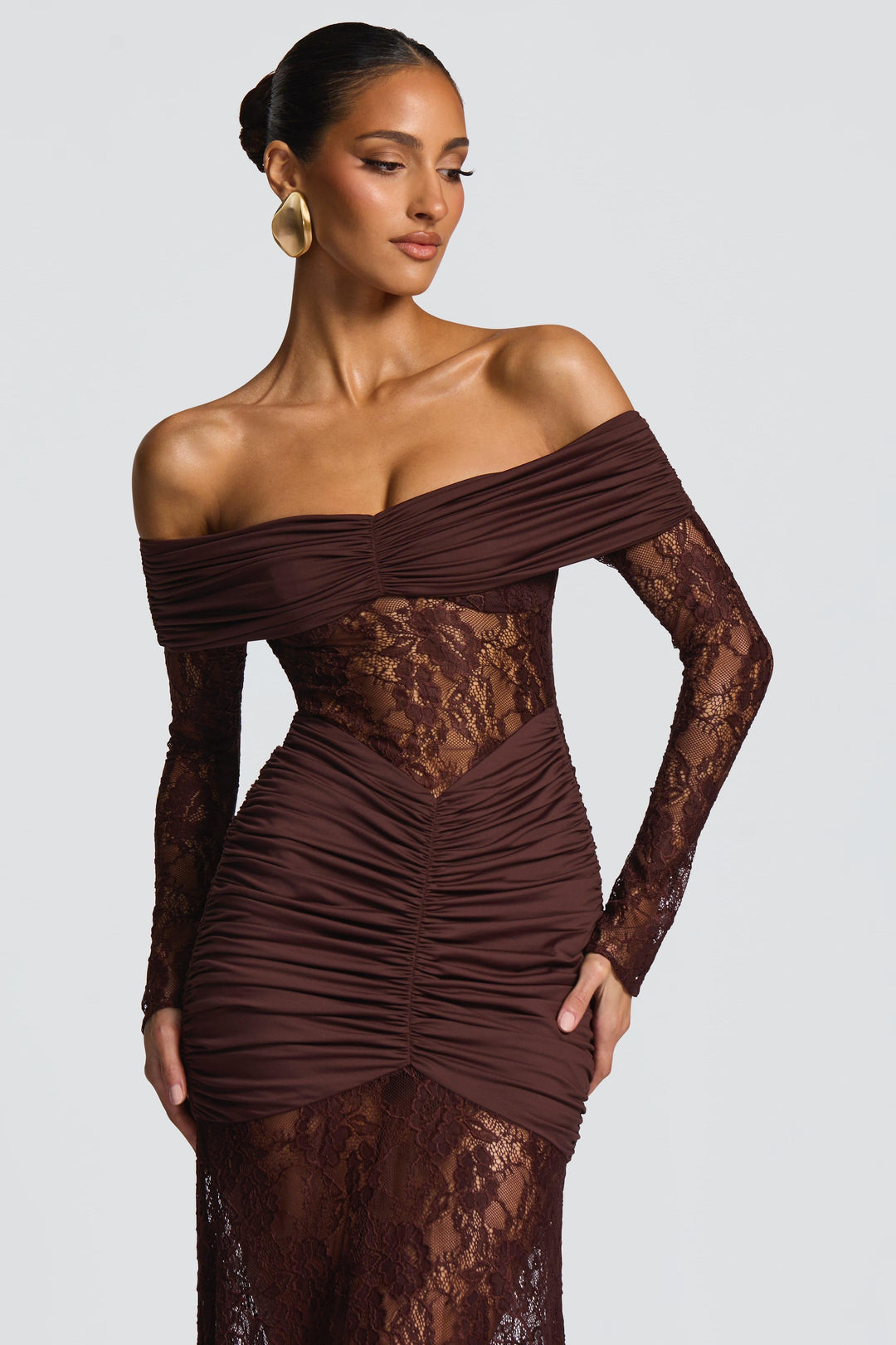 Sabine | Lace Long Sleeve Strapless Maxi Dress