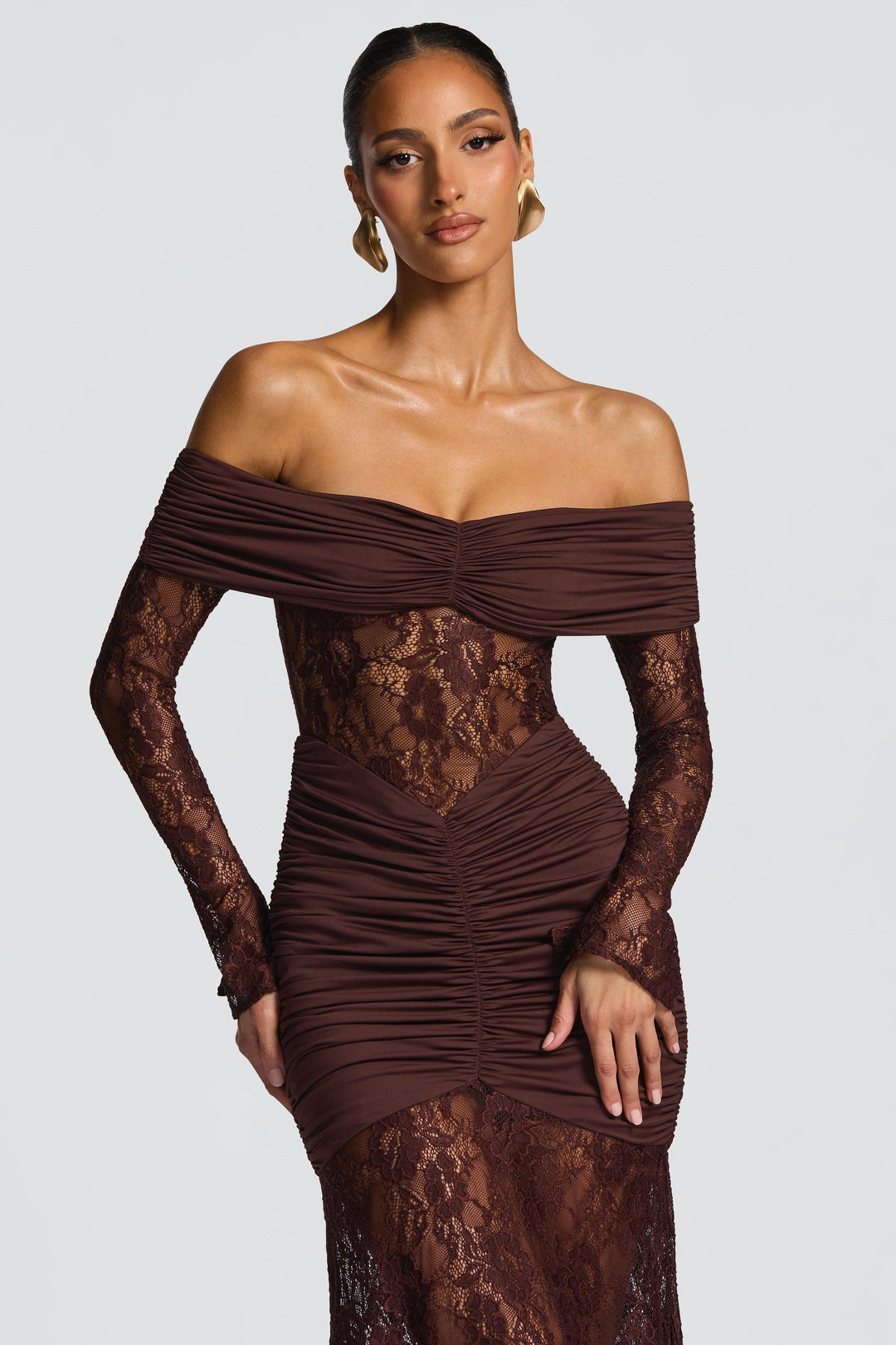 Sabine | Lace Long Sleeve Strapless Maxi Dress