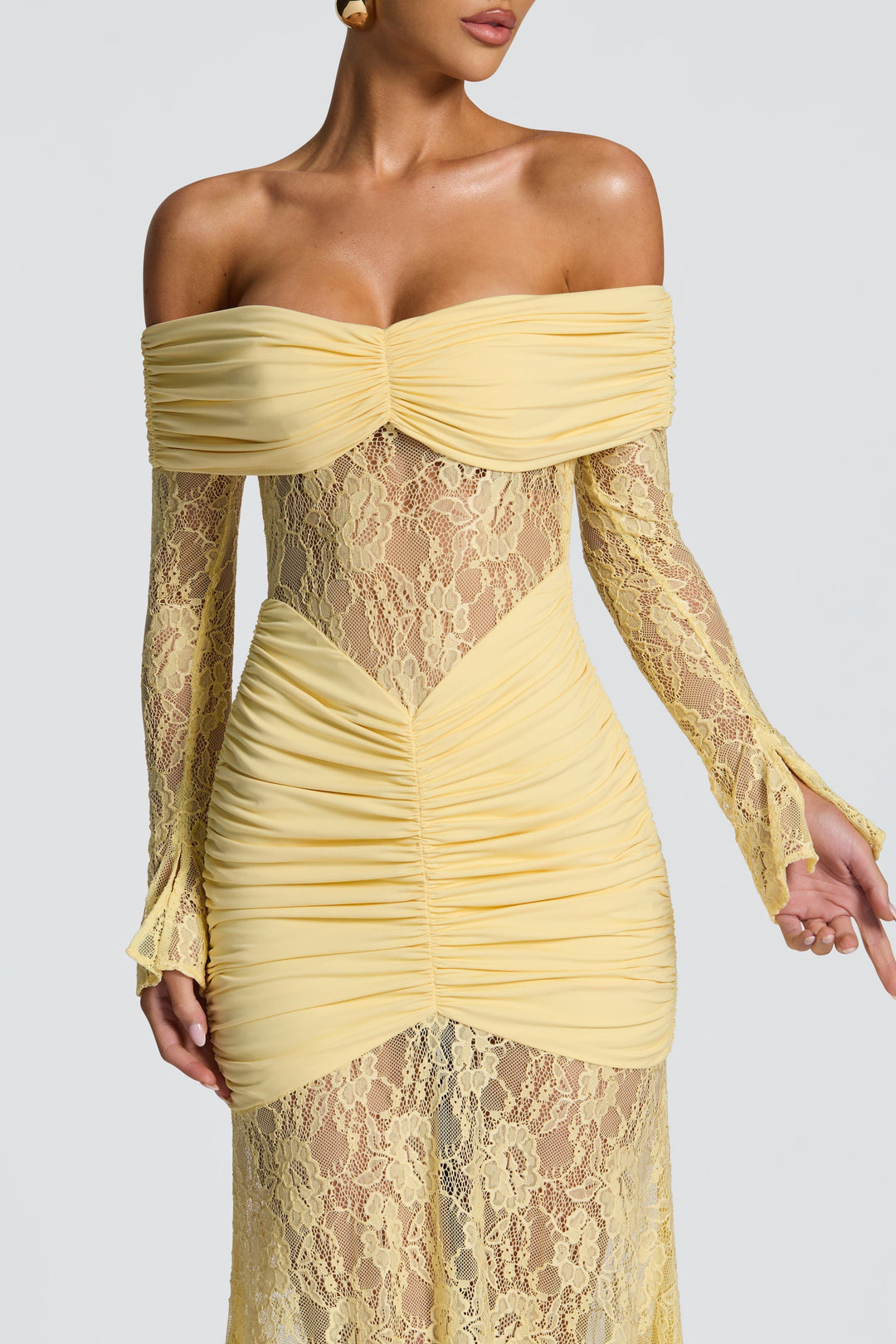 Sabine | Lace Long Sleeve Strapless Maxi Dress
