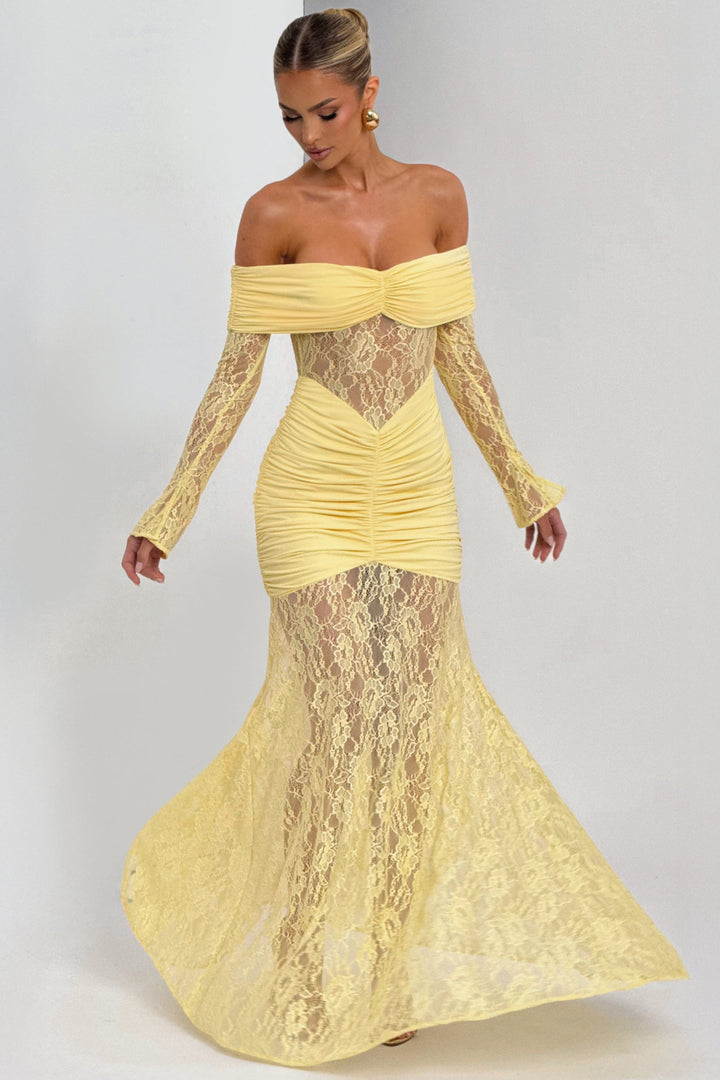 Cleo | Lace Long Sleeve Strapless Maxi Dress