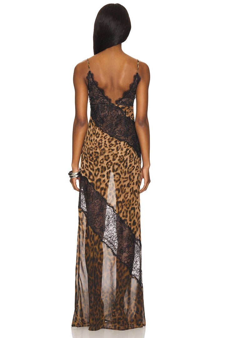 Opal | Leopard Lace Splice Sleeveless Maxi Dress