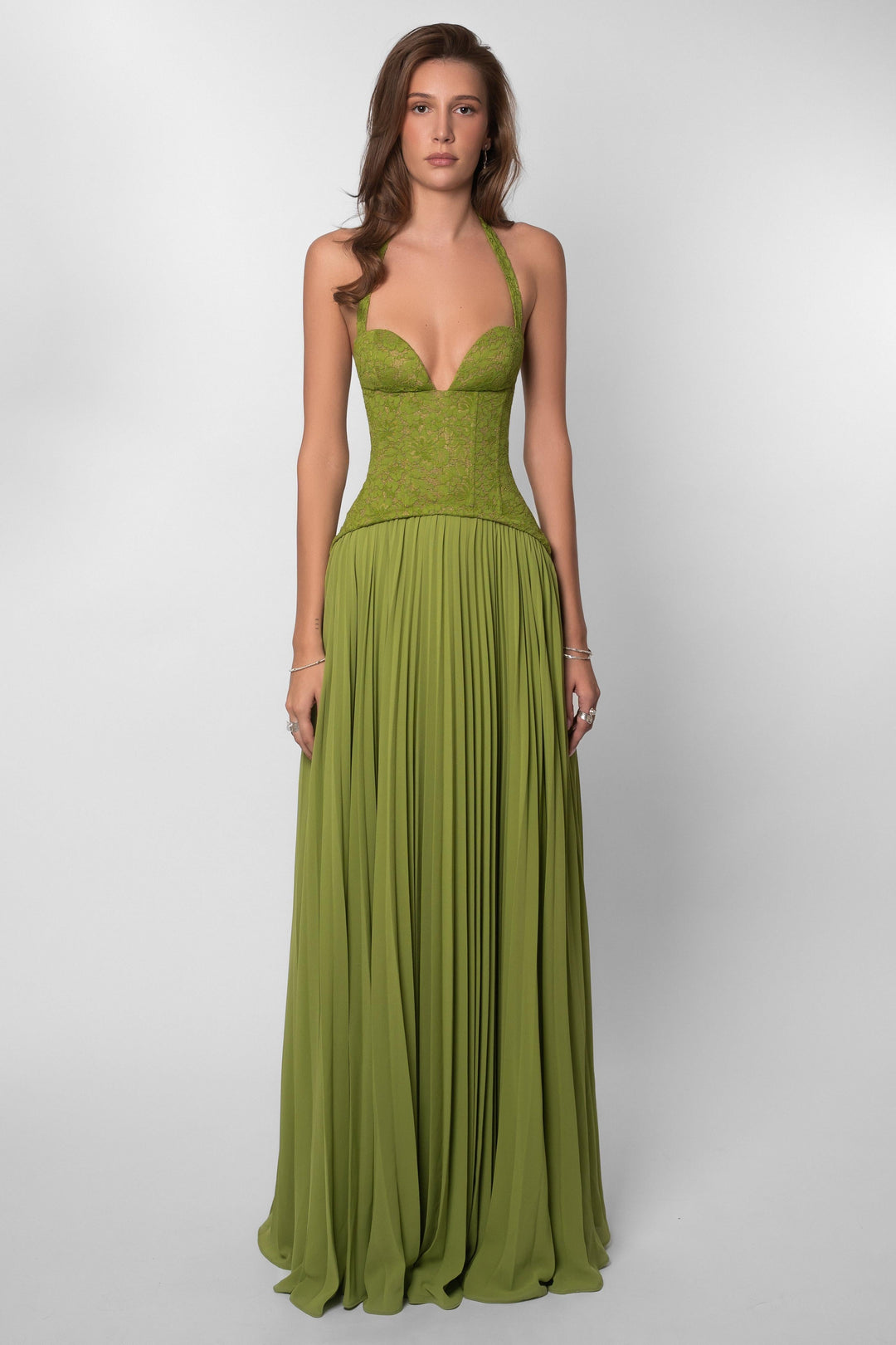 Seraphina | Sweetheart Lace Splicing Pleated Maxi Dress