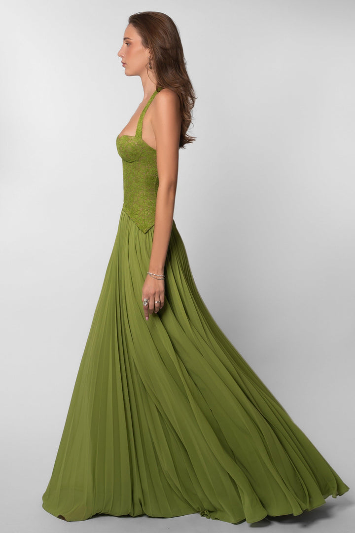 Ottilie | Sweetheart Lace Chiffon Pleated Maxi Dress