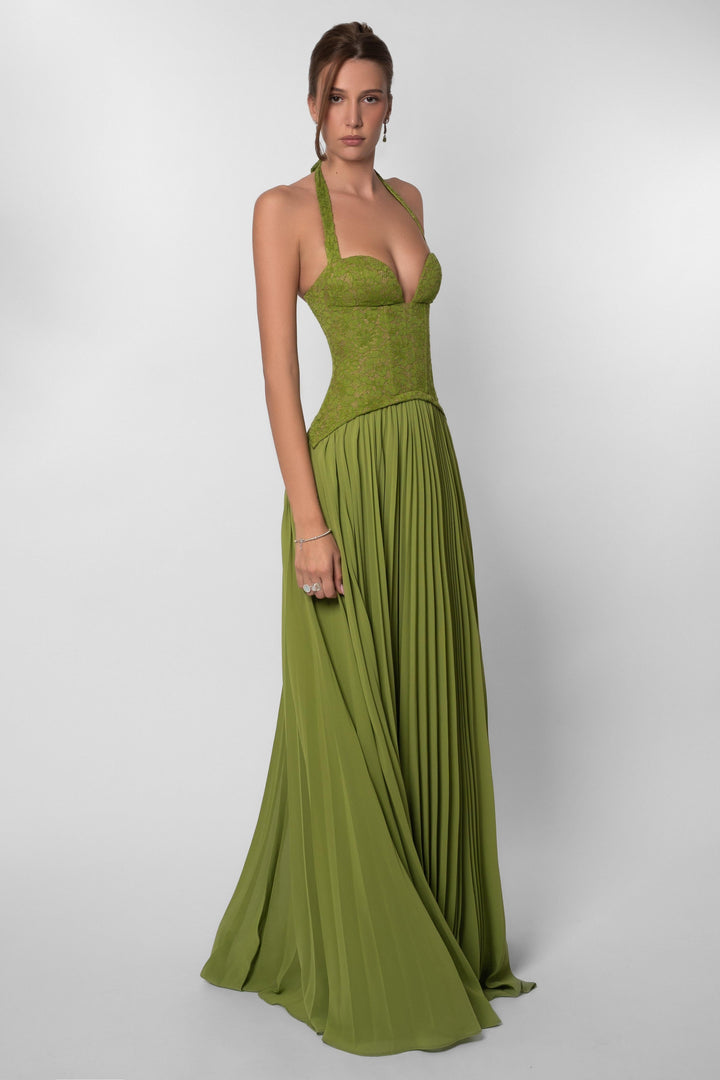 Seraphina | Sweetheart Lace Splicing Pleated Maxi Dress