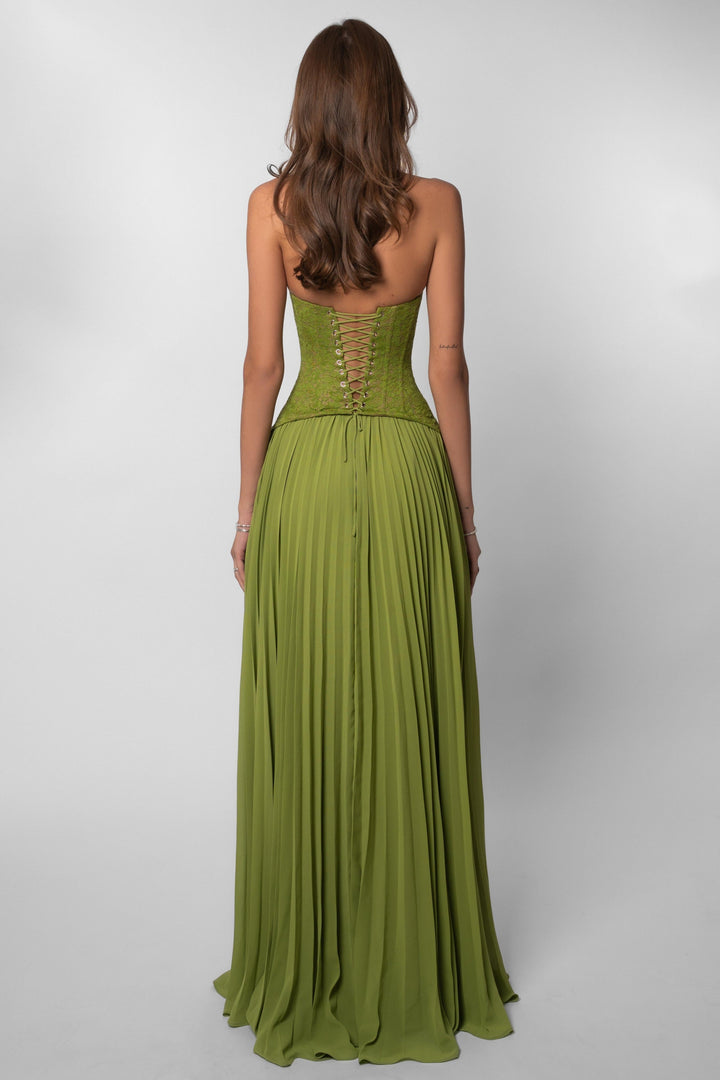 Seraphina | Sweetheart Lace Splicing Pleated Maxi Dress