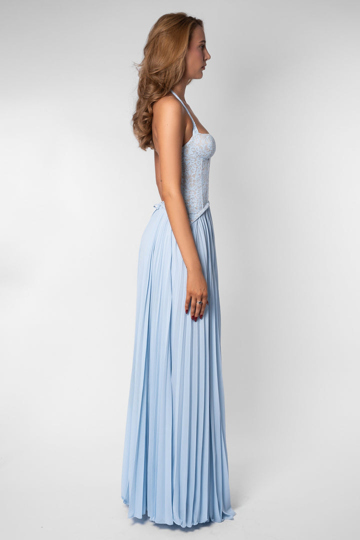 Ottilie | Sweetheart Lace Chiffon Pleated Maxi Dress