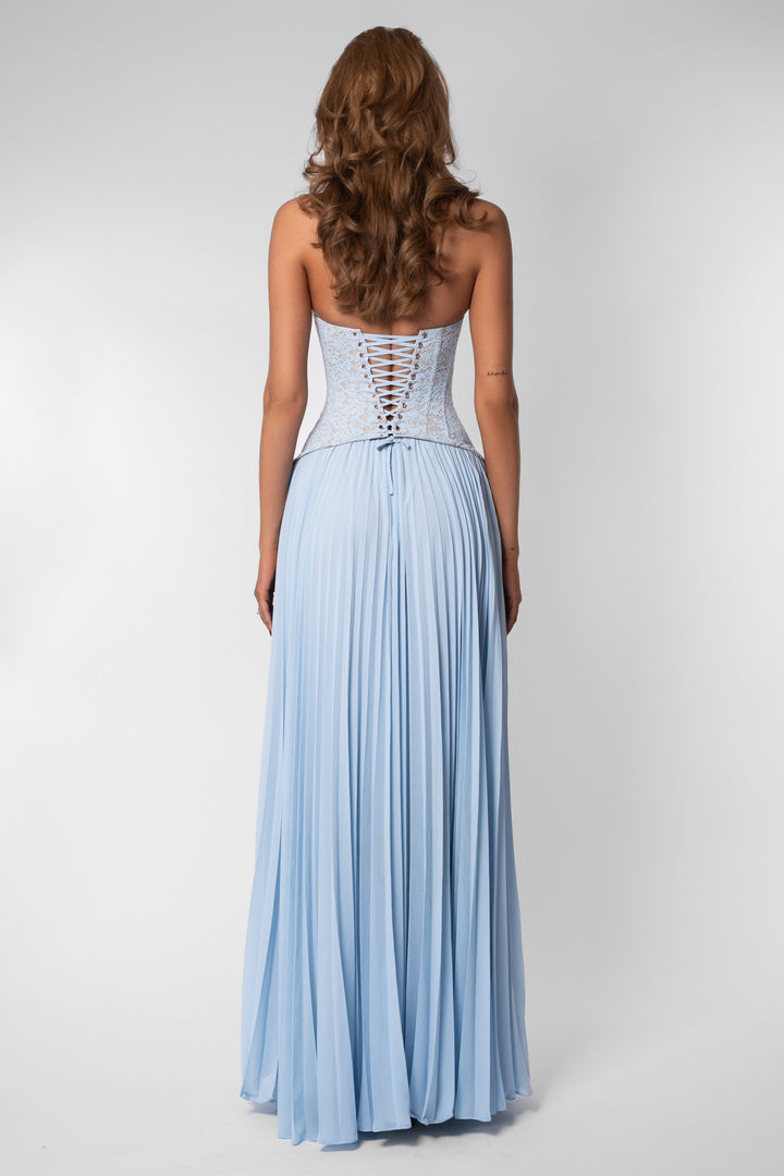 Ottilie | Sweetheart Lace Chiffon Pleated Maxi Dress