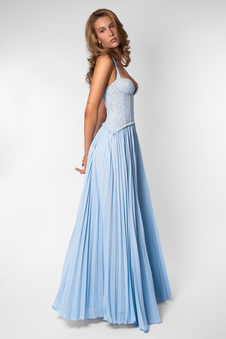 Ottilie | Sweetheart Lace Chiffon Pleated Maxi Dress