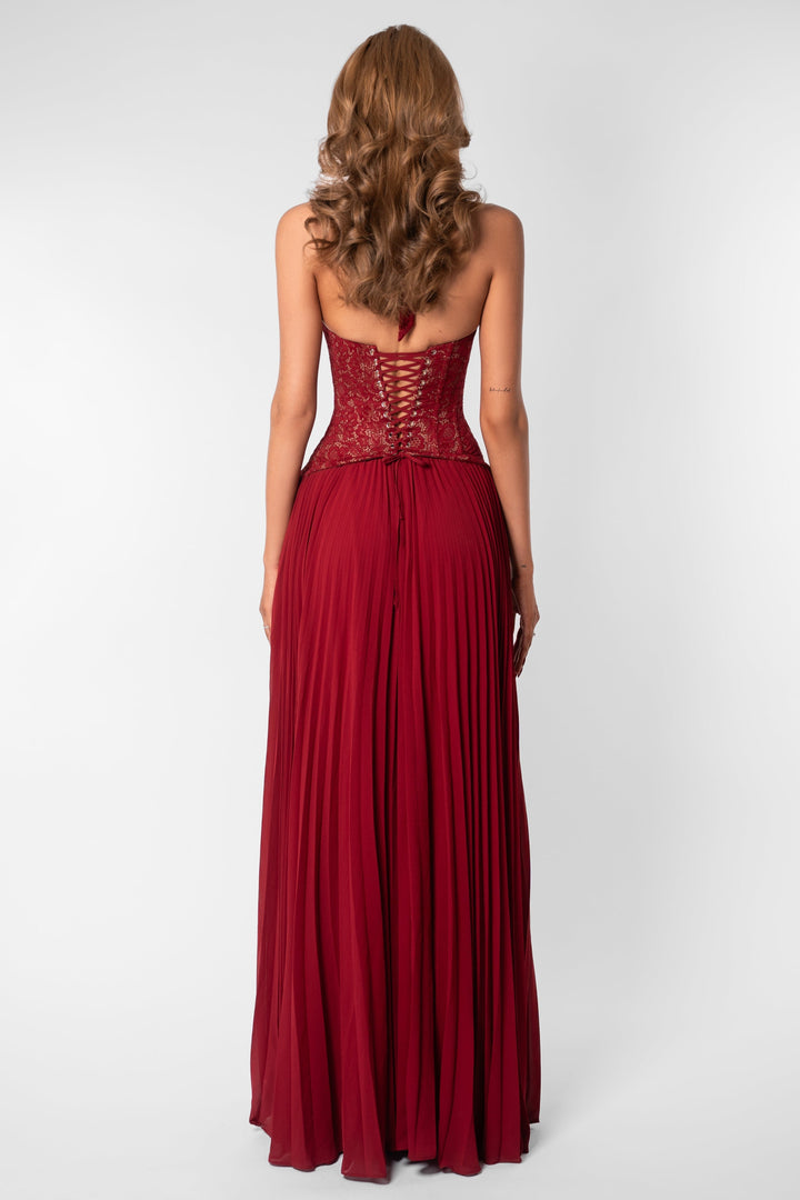 Ottilie | Sweetheart Lace Chiffon Pleated Maxi Dress