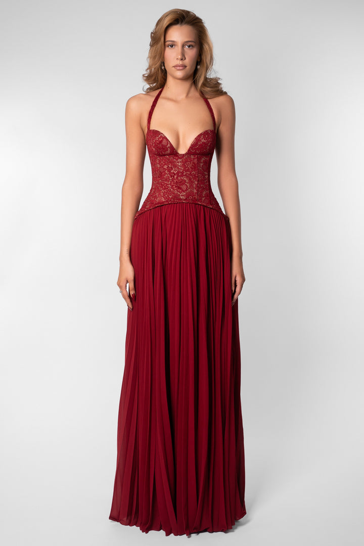Zara | Sweetheart Lace Splicing Pleated Maxi Dress