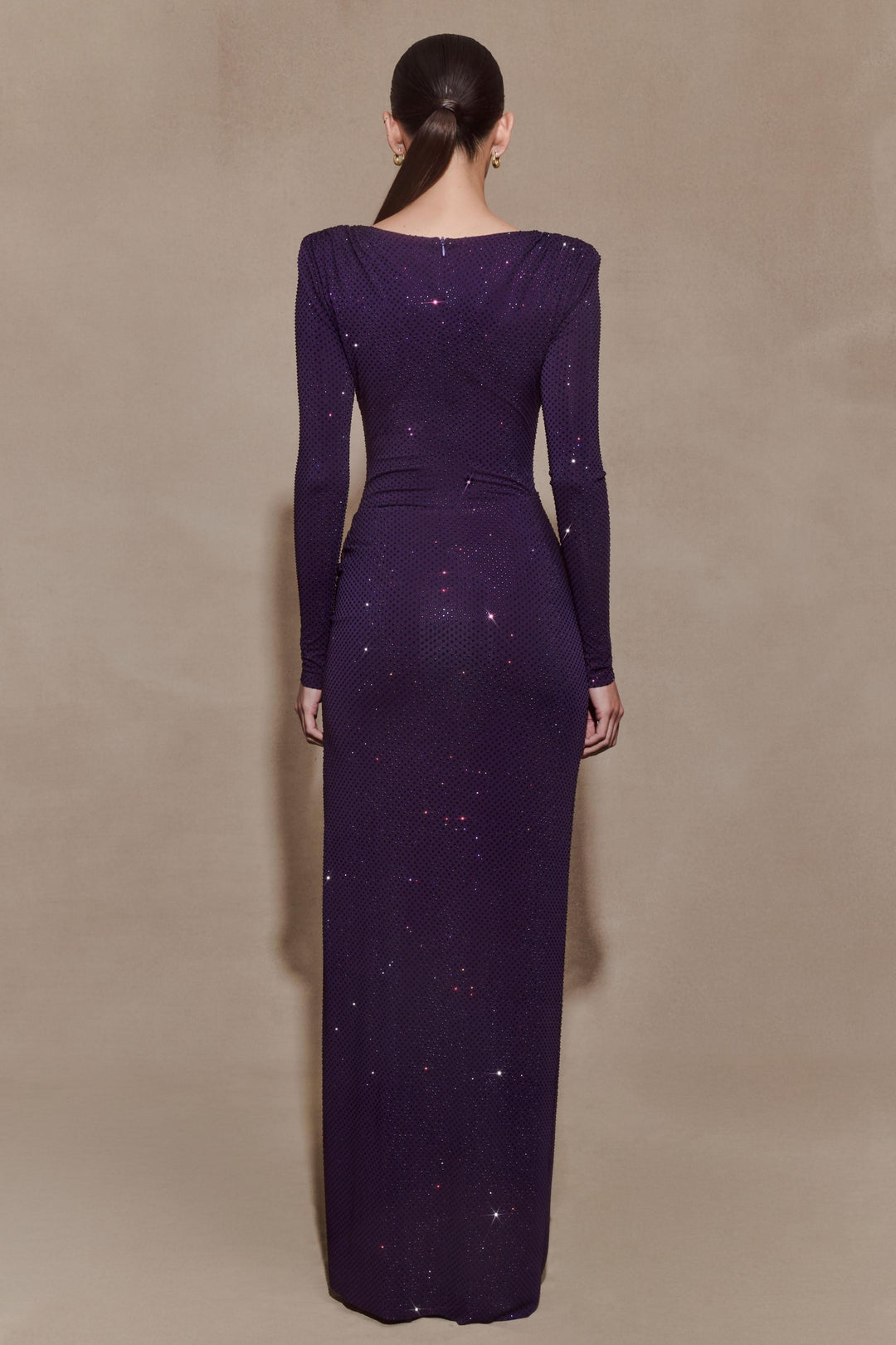 Stellan | Rhinestone Long Sleeve Slit Maxi Dress