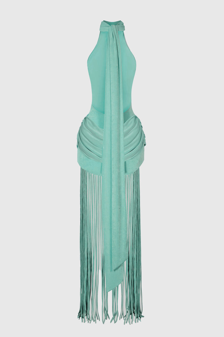 Halina | Tassel Halter Neck Maxi Dress