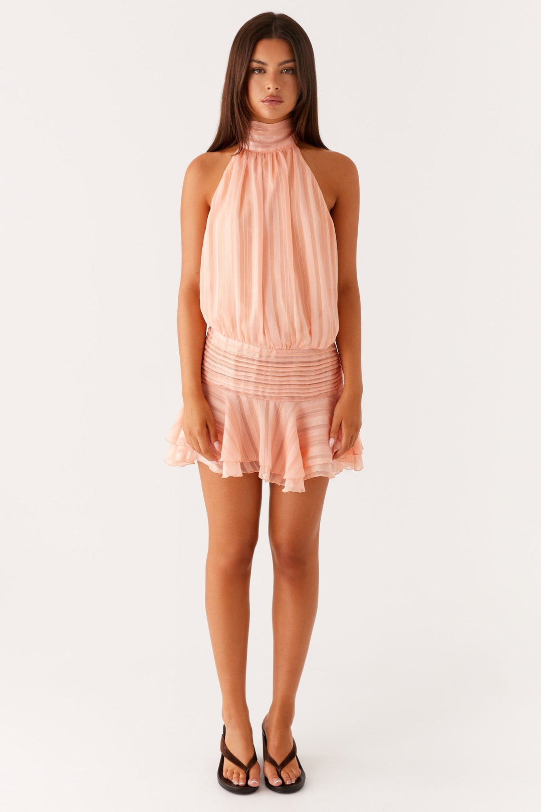 Elin | Chiffon Pleated Halter Neck Mini Dress