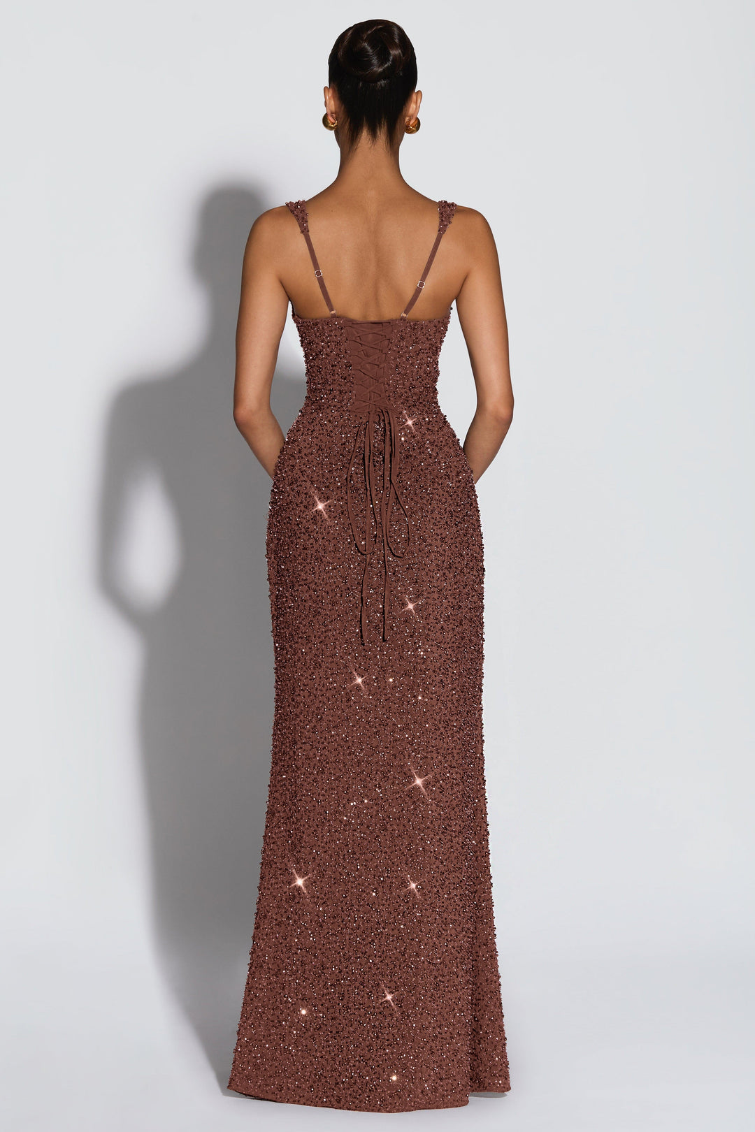 Sabine | Sequin Tie-Up Square Neck Maxi Dress