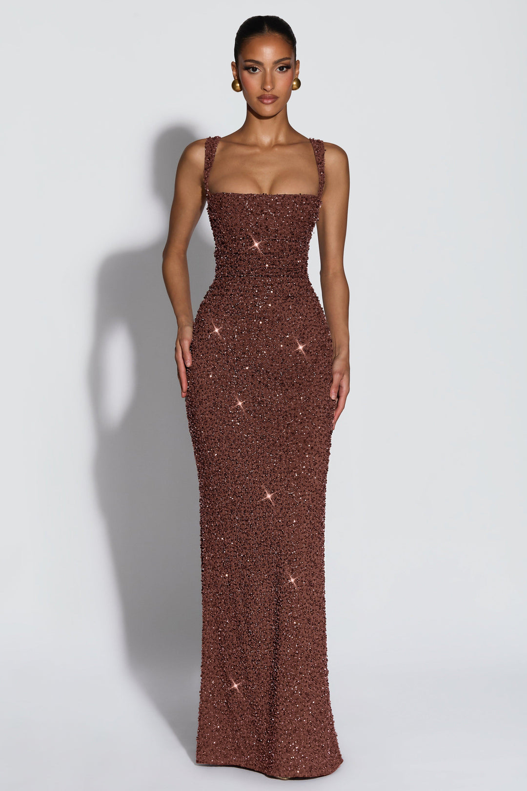 Cleo | Sequin Tie-Up Square Neck Maxi Dress