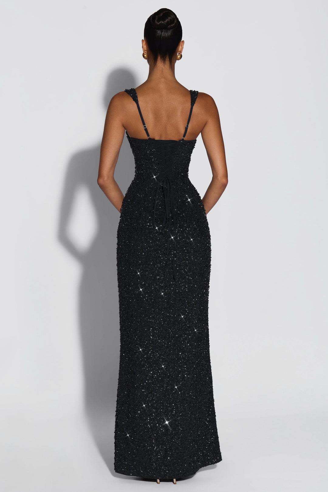 Cleo | Sequin Tie-Up Square Neck Maxi Dress