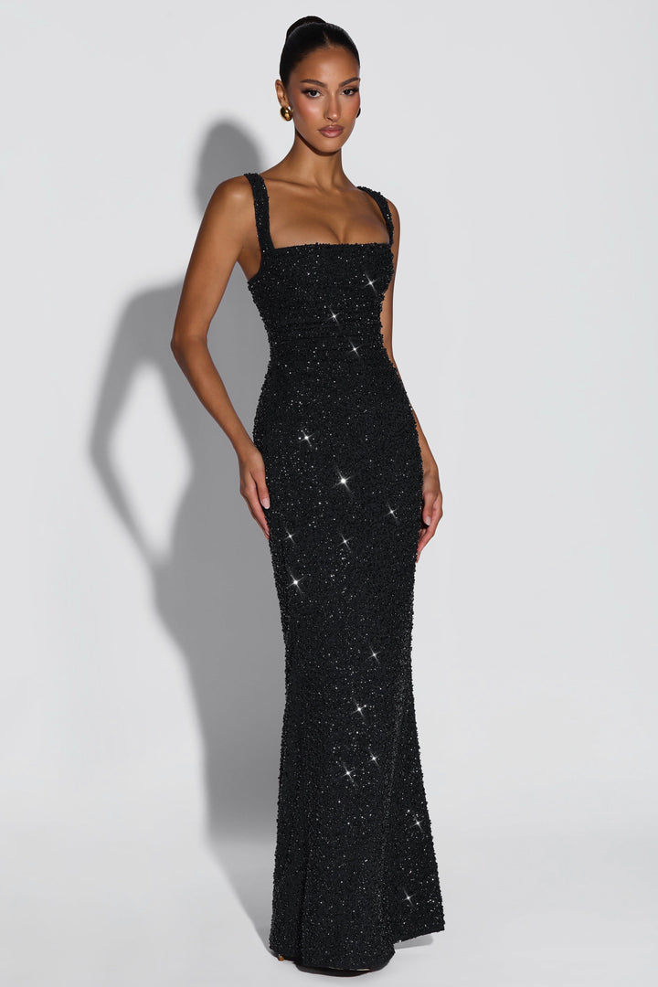 Sabine | Sequin Tie-Up Square Neck Maxi Dress