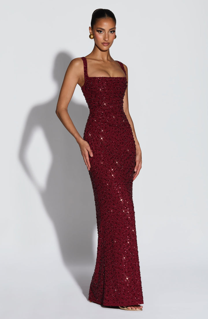 Cleo | Sequin Tie-Up Square Neck Maxi Dress