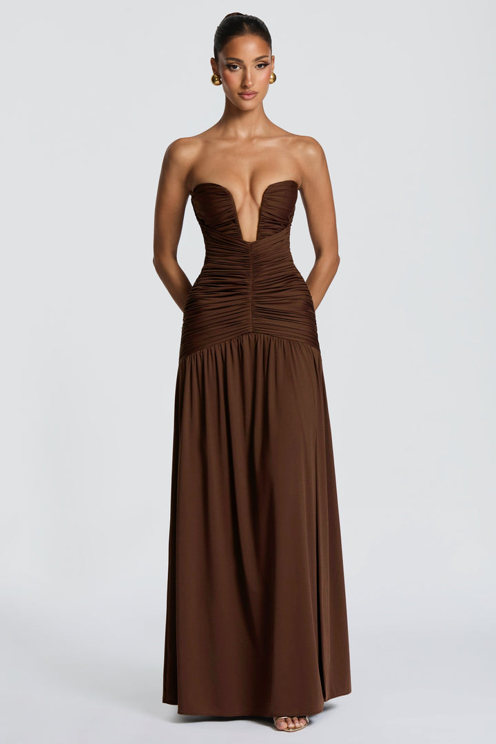 Maeve | Gathered Side Slit Maxi Dress