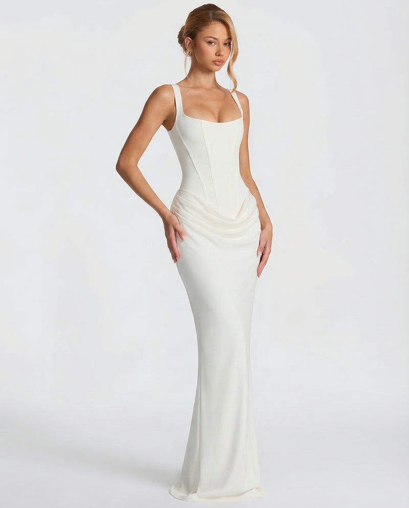 Ruby | Corset Maxi Dress with Draped Skirt