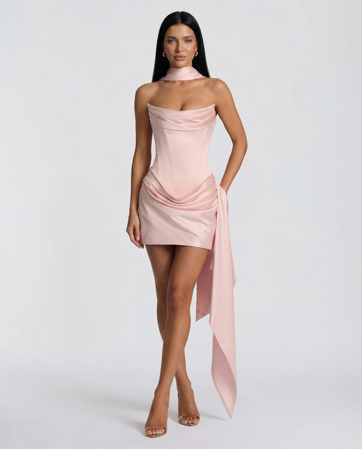 Alina | Mini Dress with Lace Corset and Draped Skirt