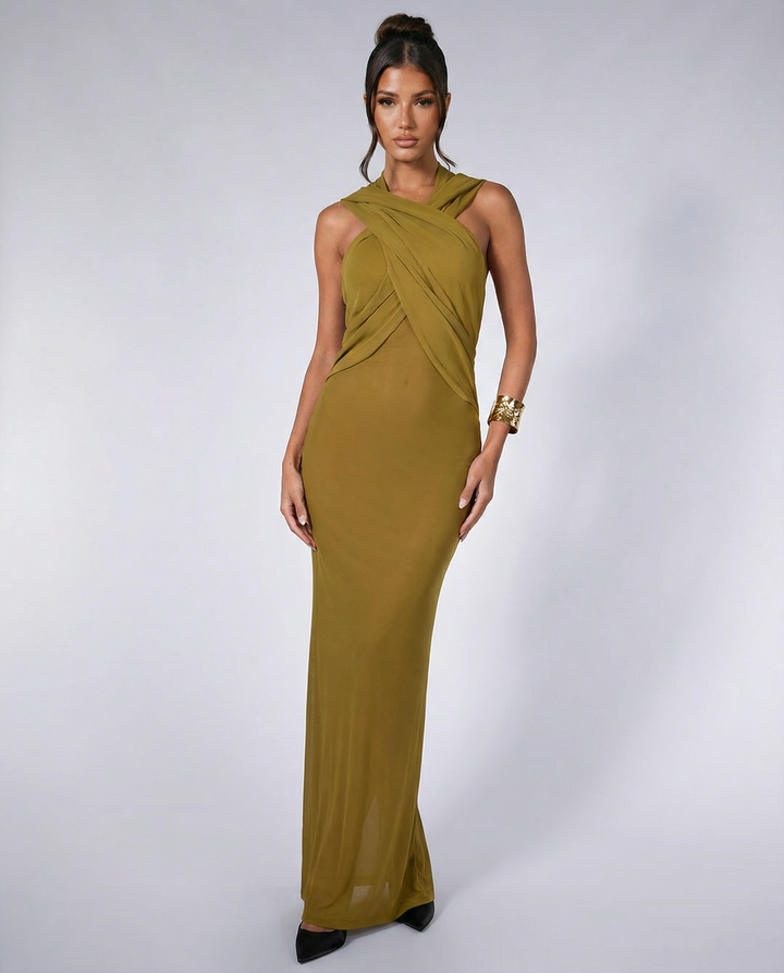 Nadine | Draped Maxi Dress with Headscarf