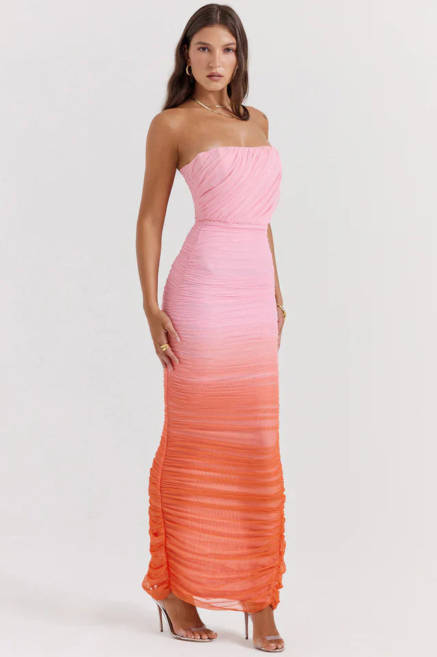 Muriel | Strapless Maxi Dress with Ruched Ombre Design