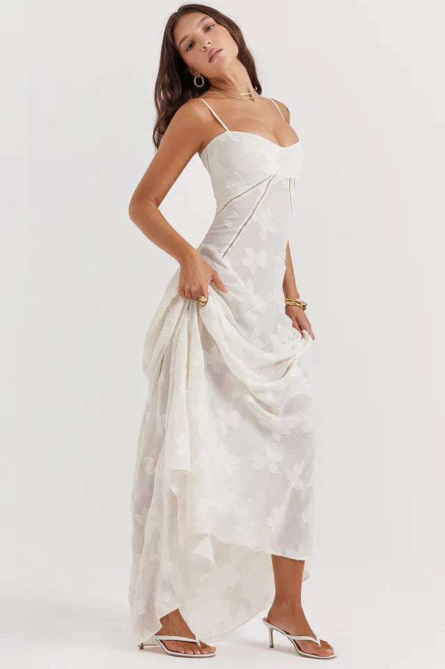 Flora | Maxi Dress with Floral Print and Lace-Up Back