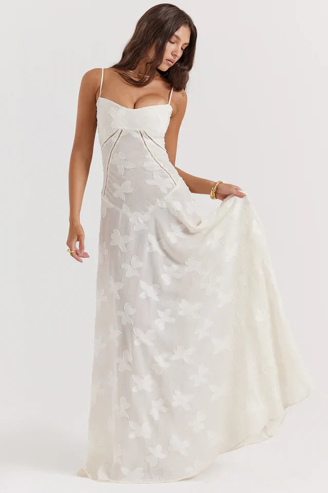 Flora | Maxi Dress with Floral Print and Lace-Up Back