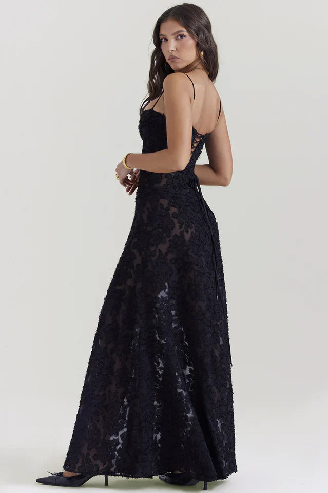 Flora | Maxi Dress with Floral Print and Lace-Up Back
