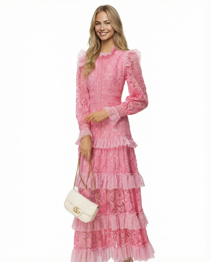 Rebekah | Lace Maxi Dress with Long Sleeves and Tiered Ruffles