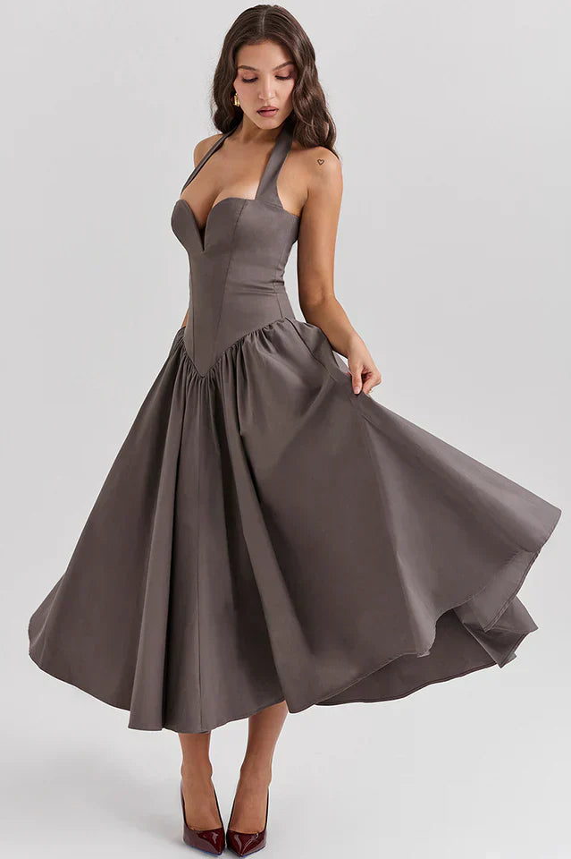Misty | Halter Midi Dress with Structured Bodice