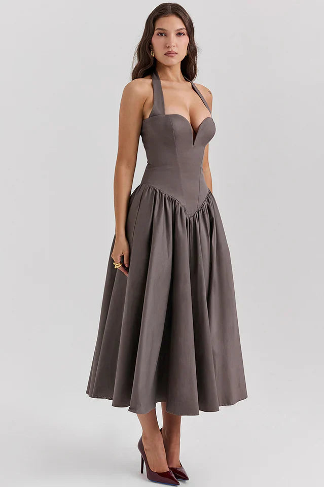 Misty | Halter Midi Dress with Structured Bodice