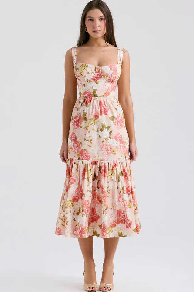Cassie | Floral Midi Sundress with Tiered Skirt