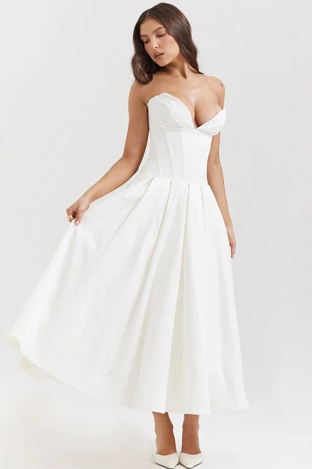 Irma | Strapless Midi Dress with Structured Bodice