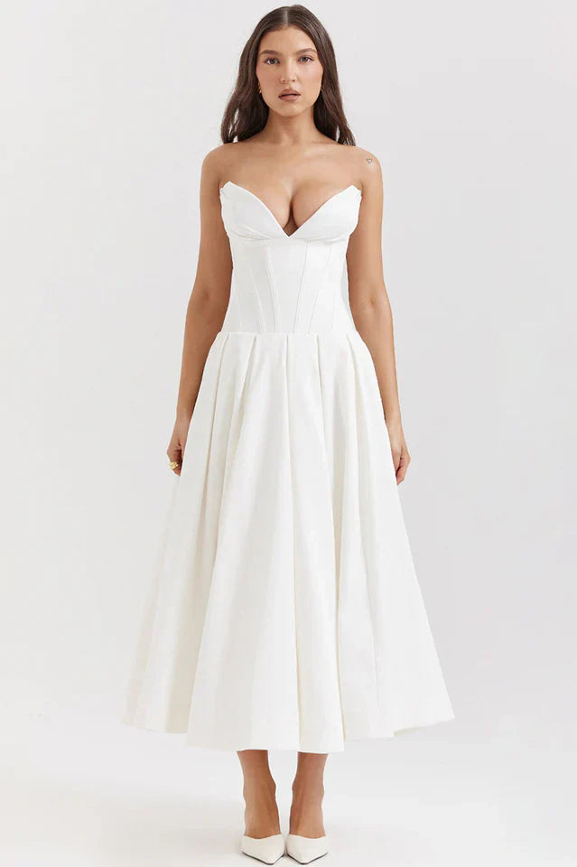 Irma | Strapless Midi Dress with Structured Bodice